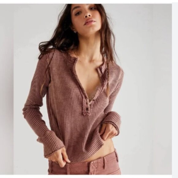 Free People Tops - SOLD! Free people Waffle Thermal Crop top L